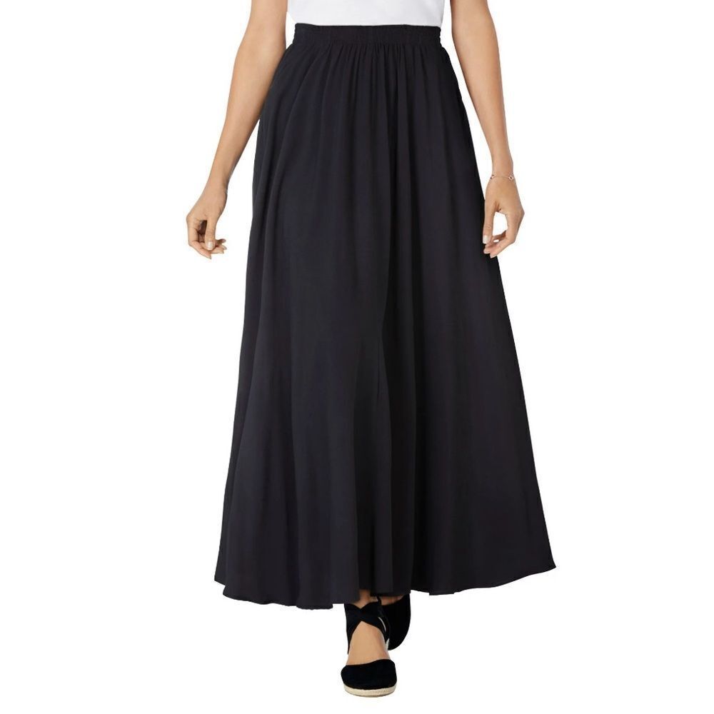 WOMENS MAXI BLACK SKIRT WITH SHEER OVERLAY BY WOMAN WITHIN, 22-24